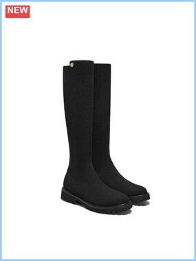 Knit Knee-High Boots Stretchy Wool Lug Sole Water Repellent Winter